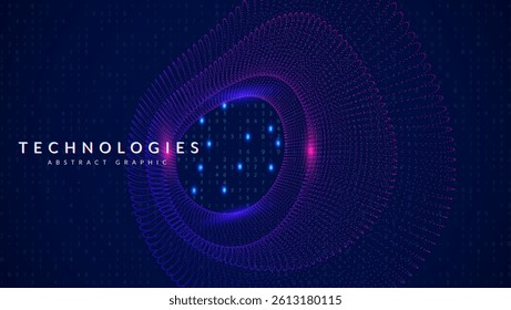 Blue Tech Dots Abstract Background. Bg For Ai And Big Data Concept With Lines, Numbers And Light. A High-tech Graphic Featuring Wavy Elements And Futuristic Digital Energy. Vector Blue Tech Dots