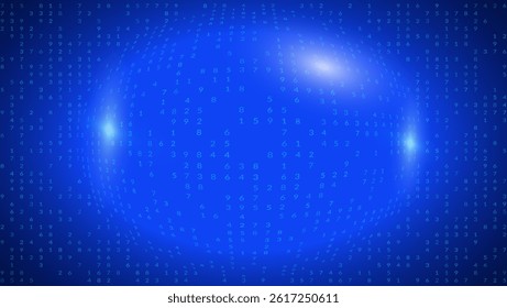 Blue Tech Dots Abstract Background. Bg For Ai And Big Data Concept With Lines, Numbers And Light. A Modern 3D Graphic Showcases Quantum Energy And Cyber Design Elements. Vector Blue Tech Dots