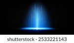 Blue tech magic game portal with light effect. Realistic 3d vector illustration of podium with hologram neon glowing beams. Futuristic fantasy scifi teleport technology platform with laser rays.