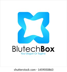 blue tech on simple modern square logo design. Logo Design inspiration.