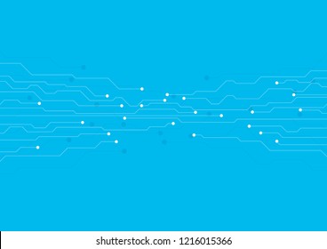 Blue technical circuit board lines chip futuristic background. Vector design