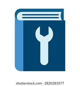 Blue technical manual book icon symbolizing repair maintenance instructions and howto guidance