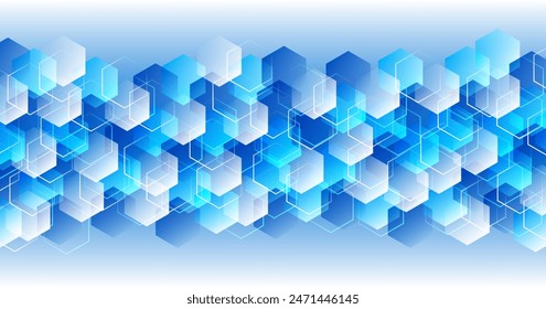 Blue techno abstract background overlap layer on bright space with glowing hexagons shape decoration. Modern graphic design element future style concept for web banner, flyer, card, or brochure cover