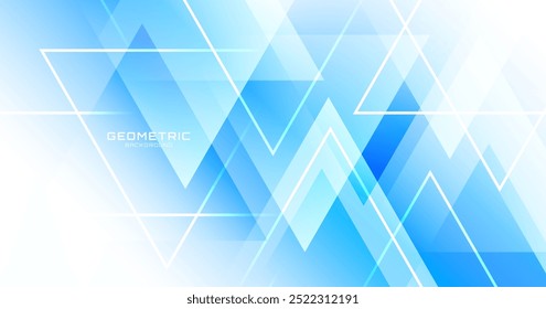 Blue techno abstract background overlap layer on bright space with glowing triangles decoration. Modern graphic design element science style concept for web banner, flyer, card, or brochure cover