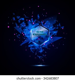 Blue Techno Style Vector Explosion. Abstract Background