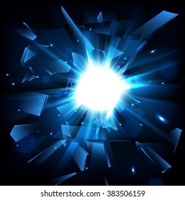 Blue techno style vector explosion. Shatter Glass. Vector illustration