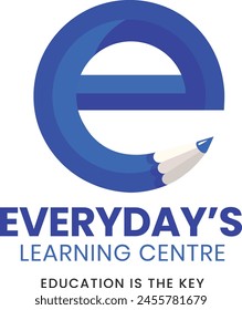 blue technologic "e" letter shaped as pencil, e-learning 2D vector