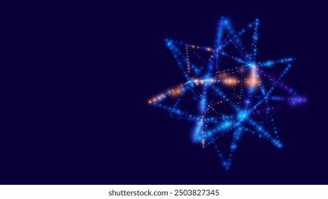 Blue Technology 3D Star Object. Geometric Glowing Data Block. Quantum Computer Concept with Depth of Field Effect. Futuristic HUD Design Element. Vector Background.