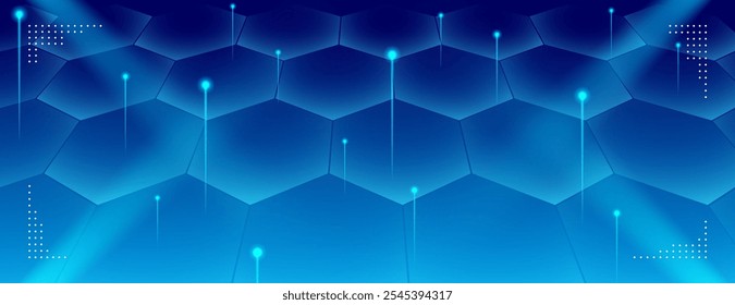 Fondo abstracto de tecnología azul con Formas hexagonales y luz