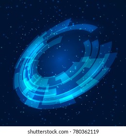Blue technology abstract circle background. UFO cosmic vector illustration. Easy to edit design template for your business projects. 