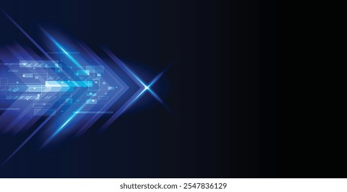 Blue technology arrow movement background. Light abstract speed.