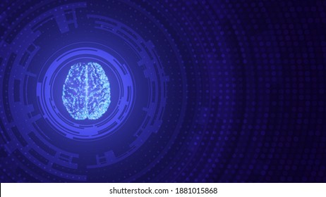 Blue Technology Background. Abstract Human Brain. Vector Illustration