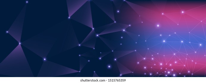 Blue Technology Background. Big Data Stream. Violet Future Communication. High Wireframe Pattern. Technology Information. Big Data Cloud. Wireless Connection. Dark Technology Visualization.