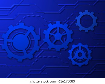 Blue technology background with gears. Abstract vector illustration