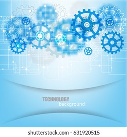 Blue technology background with gears and place for text