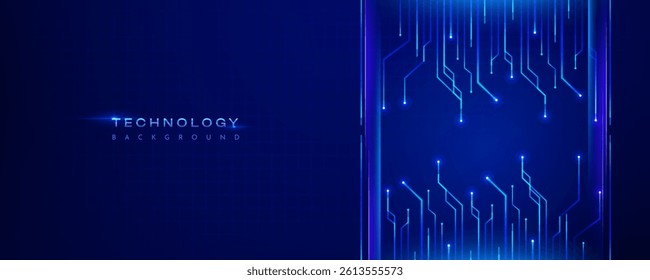 Blue technology background with glowing circuit lines