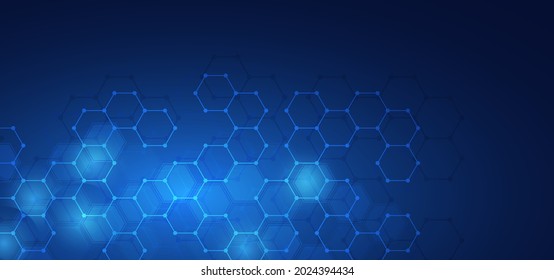 Blue technology background with blue light. Vector abstract background. Background with hexagon texture