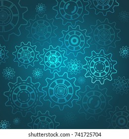 Blue Technology Background mechanical gear wheel.Vector Illustration