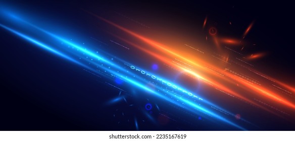 Blue technology background with motion neon light effect.Vector illustration.