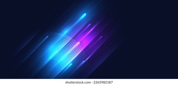 Blue technology background with motion neon light effect.Vector illustration