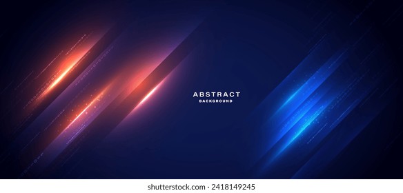 Blue technology background with motion neon light effect.Vector illustration.