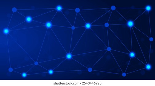 Blue Technology Background With Network Connection And Glowing Light. Vector Illustration. Abstract Business Wallpaper. Banner