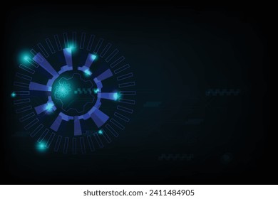 Blue Technology background with Network particles element. Future concept template with free space for edit and design.  Dark and black circle.