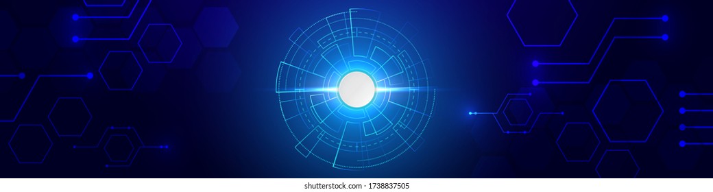 Blue technology background with various technological elements. The concept of innovative high-tech communications. Digital technology and engineering.