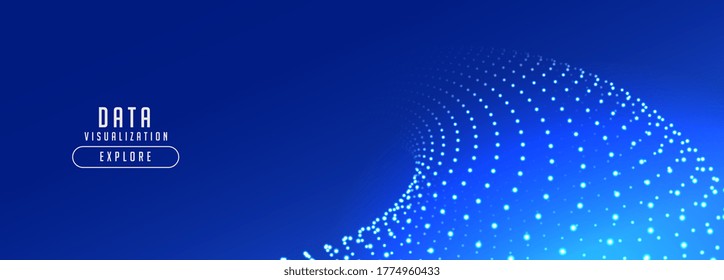 banner de tecnología azul con onda de partícula de flujo