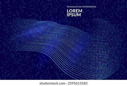 Blue Technology Circle Banner with Digital Circuit Trace Lines. Abstract Tech Background. Computer and Electronics Concept. Circuit Board and Chip Design. Vector Illustration