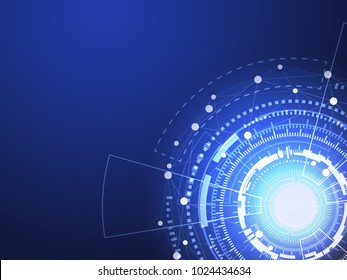 Blue technology circle and computer science abstract background with blue and white line dot. Business and Connection concept. Futuristic and Industry 4.0 concept. Internet cyber and network theme.