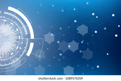 Blue technology circle and computer science abstract background with blue and binary code matrix. Business and Connection. Futuristic and Industry 4.0 concept. Internet cyber and network theme.