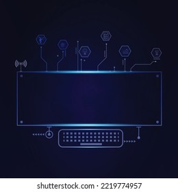Blue technology circuit diagram with glowing line Vector.