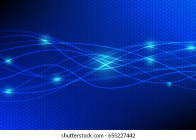 Blue Technology Curve Line on Hexagon Background Vector Illustration