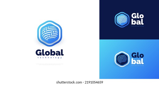 Blue Technology Global Logo. World Logo or Icon for Business and Technology Brand Identity. Artificial Intelligence Logo