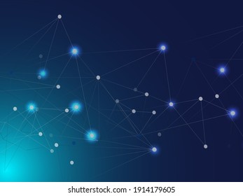 Blue Technology Space, Internet Cyberspace Data Concept. Galaxy Net Big Data Design, Universe Star Sky. Big Data Information, Network Triangular Nodes. Lines Nodes Plexus Vector Background.