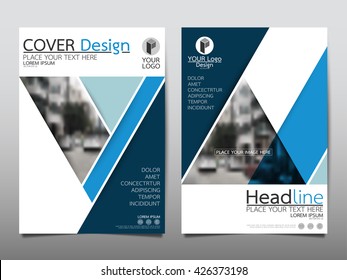Blue technology triangle annual report brochure flyer design template vector, Leaflet cover presentation abstract geometric background, layout in A4 size