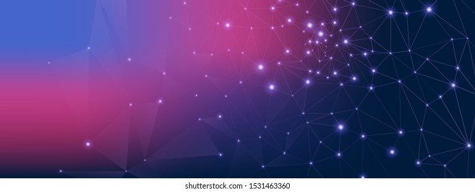 Blue Technology Visualization. Big Data Stream. Purple Particle Contemporary. High Wireless Pattern. Technology Architecture. Vector Big Data. Wireframe Communication. Dark Technology Background.