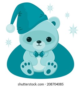 Blue teddy bear in  blue hat