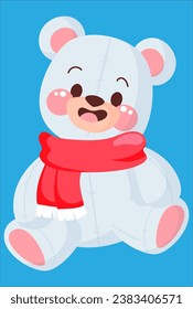 blue teddy bear toy with red scarf