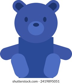 Juguete de oso de peluche azul sentado. Oso de peluche sobre fondo blanco. Ilustración vectorial de juguete infantil.