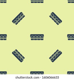Blue Teeth with braces icon isolated seamless pattern on yellow background. Alignment of bite of teeth, dental row with with braces. Dental concept.  Vector Illustration