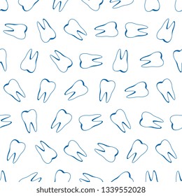 blue teeth on white background seamless pattern. vector dental illustration. eps 10