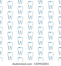 blue teeth on white background seamless pattern. vector dental illustration. eps 10