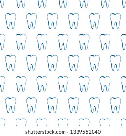 blue teeth on white background seamless pattern. vector dental illustration. eps 10