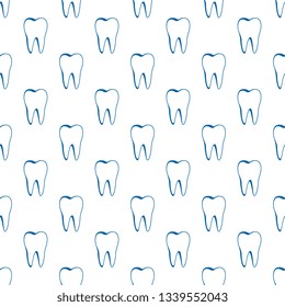 blue teeth on white background seamless pattern. vector dental illustration. eps 10