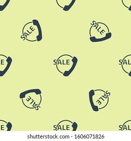 Blue Telephone 24 hours support icon isolated seamless pattern on yellow background. All-day customer support call-center. Full time call services.  Vector Illustration