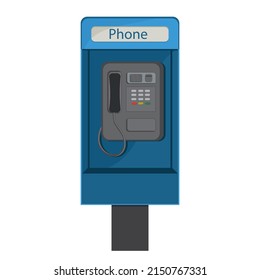 blue telephone booth, color vector isolated cartoon-style illustration