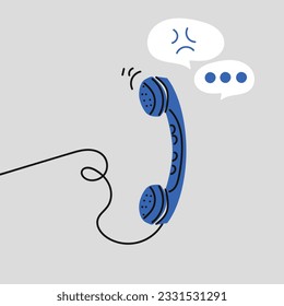 blue telephone with bubble talk on grey background. telephone flat design illustration. vector illustration