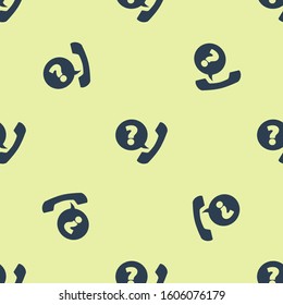 Blue Telephone handset and speech bubble chat icon isolated seamless pattern on yellow background. Phone sign.  Vector Illustration
